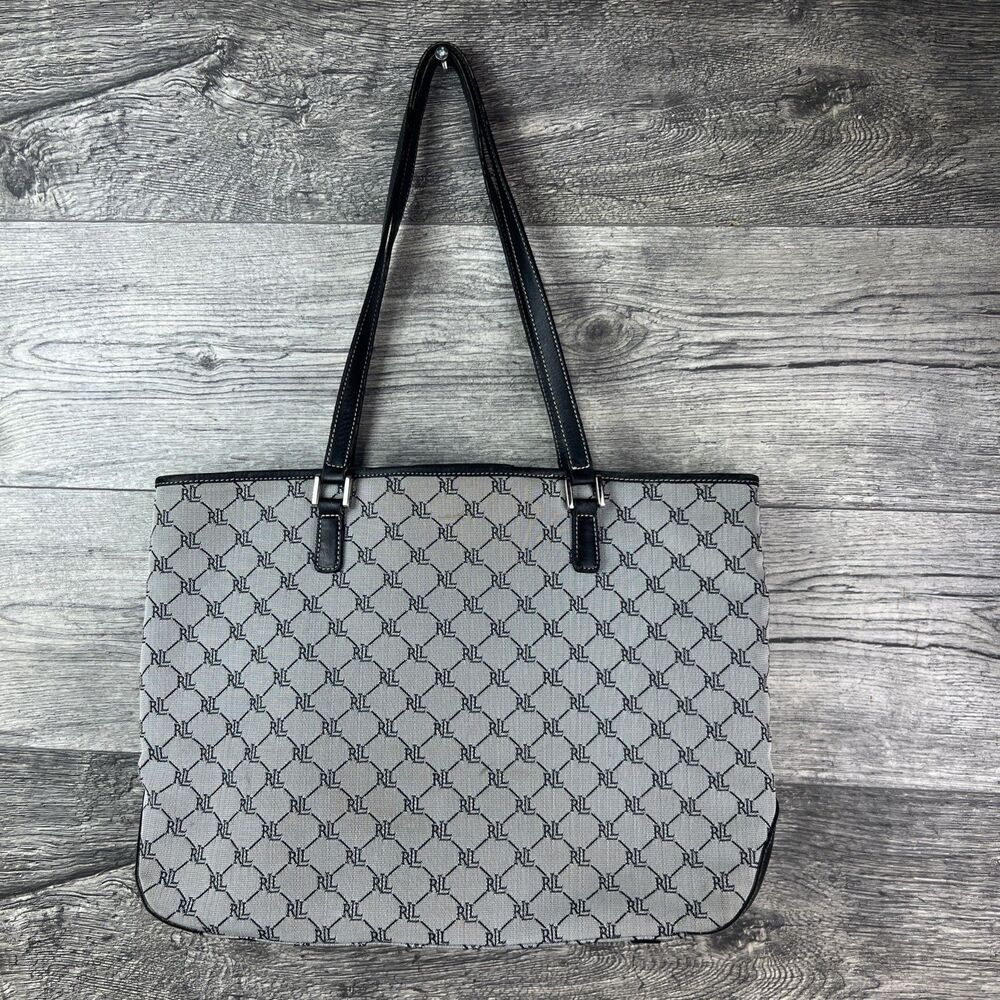 Lauren Ralph Lauren Signature Jacquard Gray RLL Monogram Lg Tote Carry On Bag